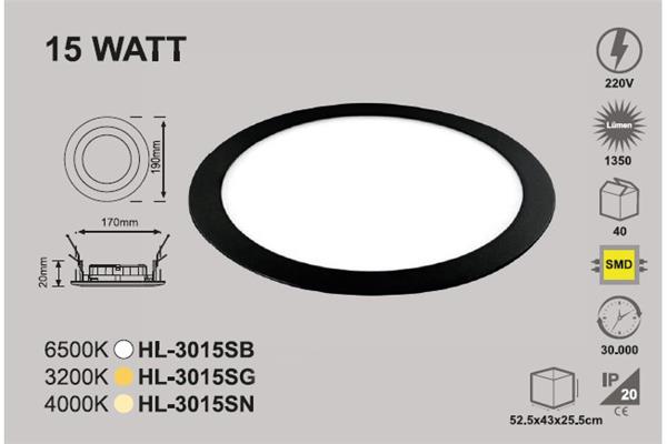 15 Watt Sıva Altı Yuvarlak Panel Siyah